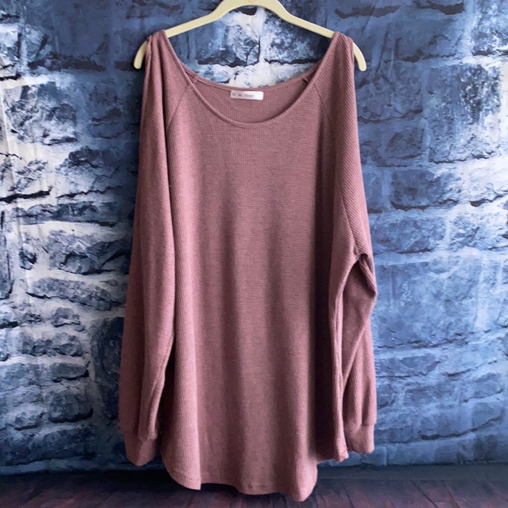 Waffle Knit Cold Shoulder and balloon sleeve Top